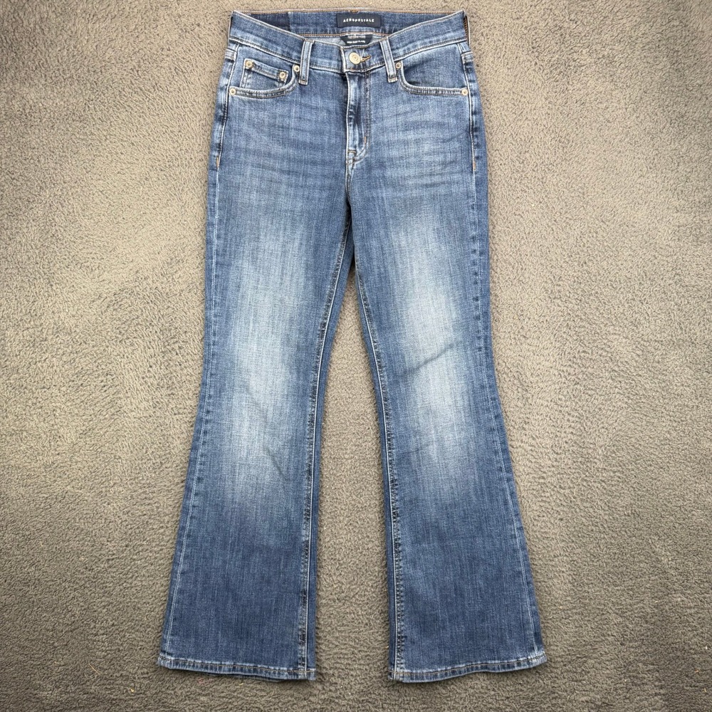 Aeropostale High Rise Flare Jeans Womens 0 Short Blue Wash Denim 11567